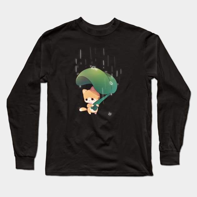 Sad Rain Kitty Long Sleeve T-Shirt by Cremechii